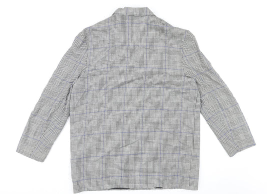 St. Bernard Womens Grey Plaid Polyester Jacket Blazer Size 16