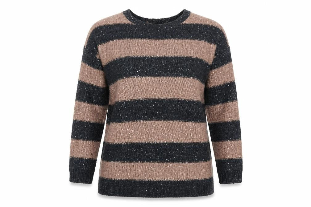 Marks and Spencer Womens Brown Round Neck Striped Acrylic Pullover Jumper Size 14