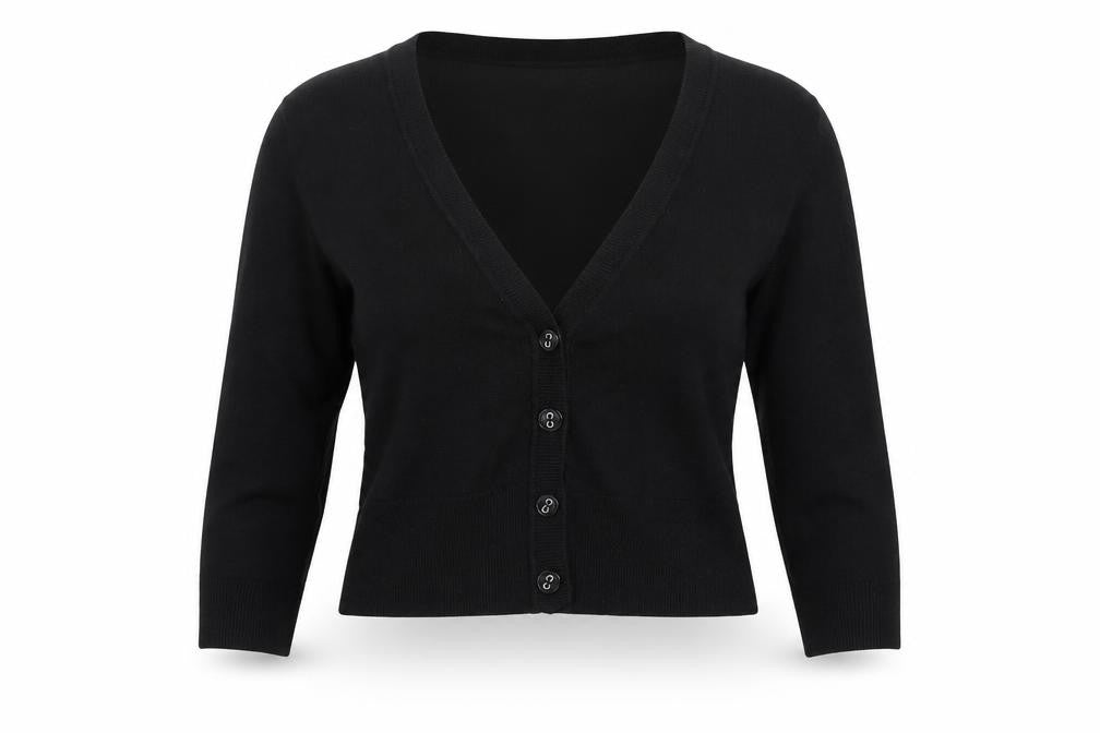 International Womens Black V-Neck Viscose Cardigan Jumper Size 12