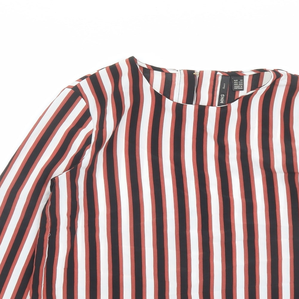 Mango Womens Multicoloured Striped Polyester Basic Blouse Size XS Round Neck