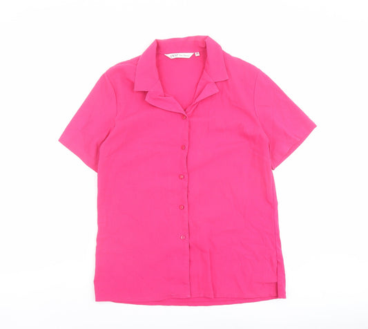 EWM Womens Pink Polyester Basic Button-Up Size 12 Collared