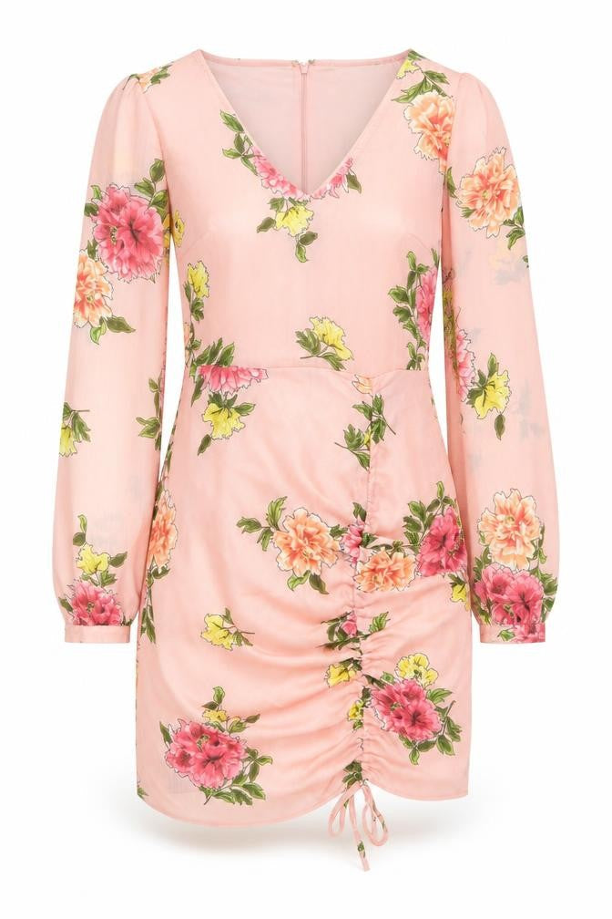 Miss Selfridge Womens Pink Floral Polyester Mini Size 8 V-Neck Zip