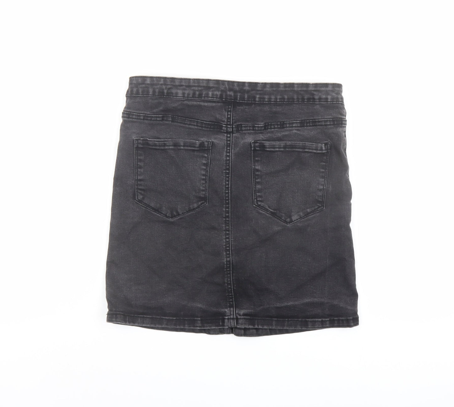 Denim & Co. Womens Grey Cotton A-Line Skirt Size 14 Button