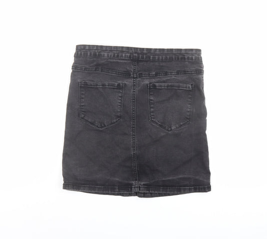 Denim & Co. Womens Grey Cotton A-Line Skirt Size 14 Button