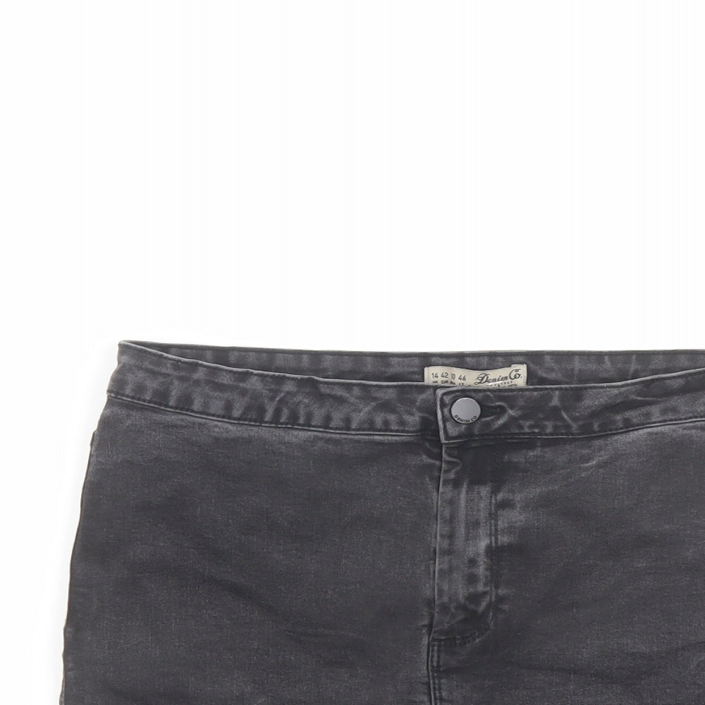 Denim & Co. Womens Grey Cotton A-Line Skirt Size 14 Button