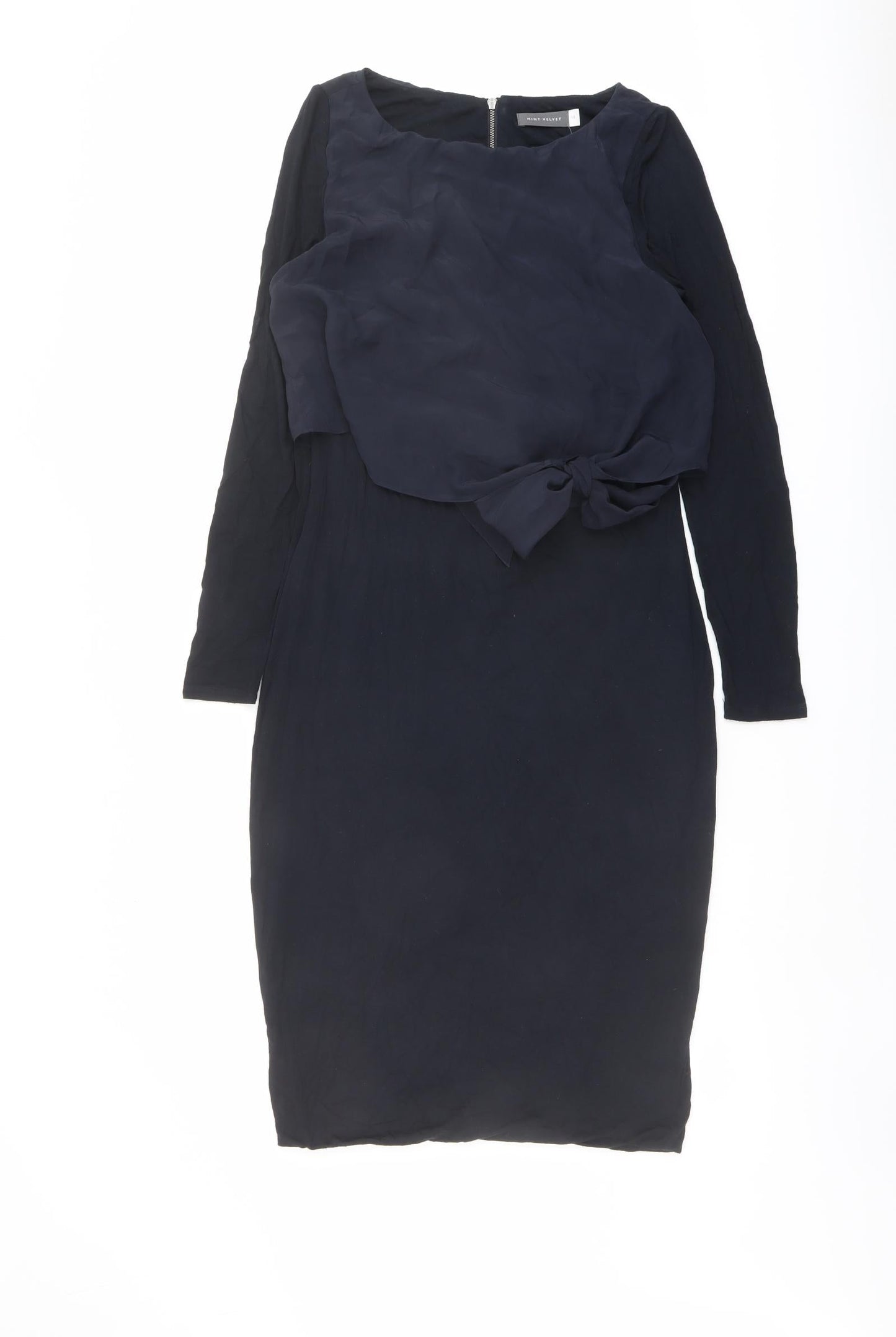 Mint Velvet Womens Blue Polyester Pencil Dress Size 10 Boat Neck Zip