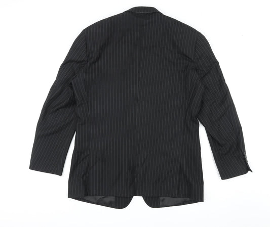 Skopes Mens Black Striped Polyester Jacket Suit Jacket Size 40 Regular