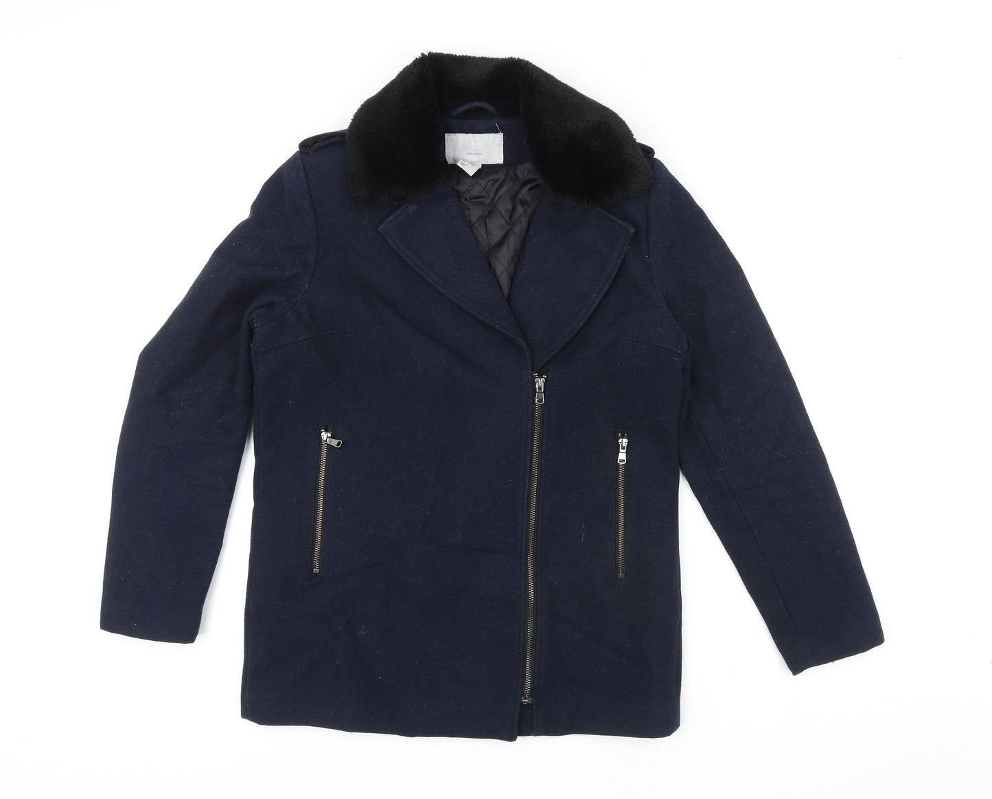 H&M Womens Blue Biker Jacket Size 8 Zip