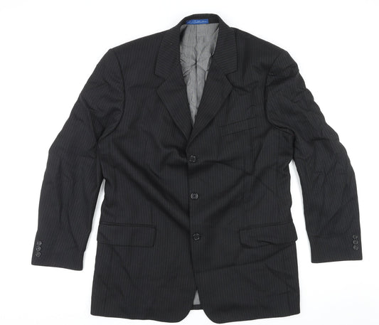 R.I. Collection Mens Black Striped Wool Jacket Suit Trousers Size 40 Regular