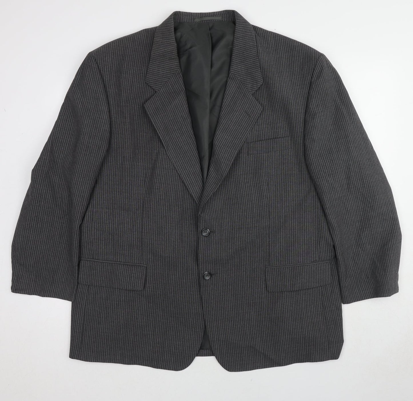Skopes Mens Grey Striped Polyester Jacket Blazer Size 48 Regular