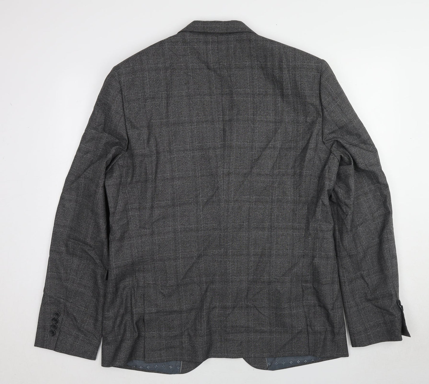 NEXT Mens Grey Plaid Polyester Jacket Suit Jacket Size 46 Regular