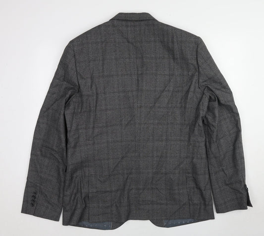 NEXT Mens Grey Plaid Polyester Jacket Suit Jacket Size 46 Regular