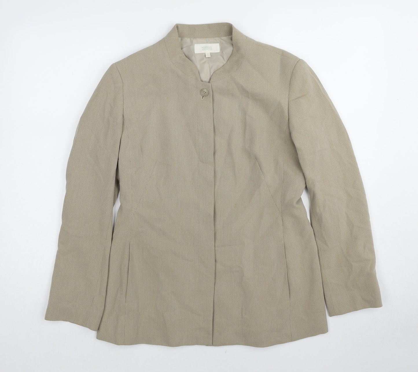 Marks and Spencer Womens Beige Geometric Jacket Blazer Size 12 Button