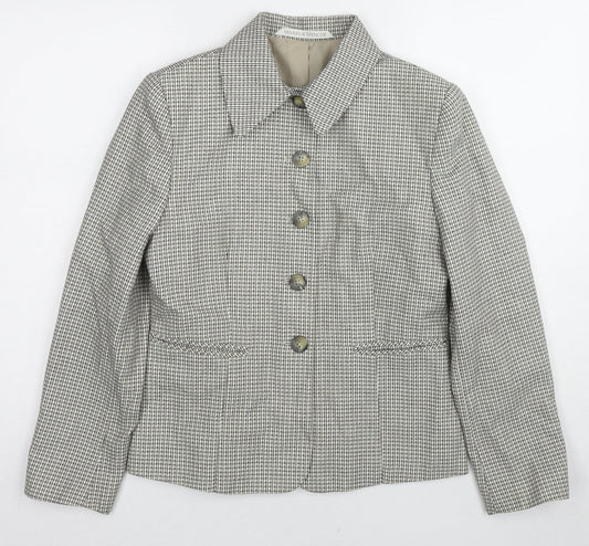 St Michael Womens Beige Geometric Jacket Blazer Size 8 Button