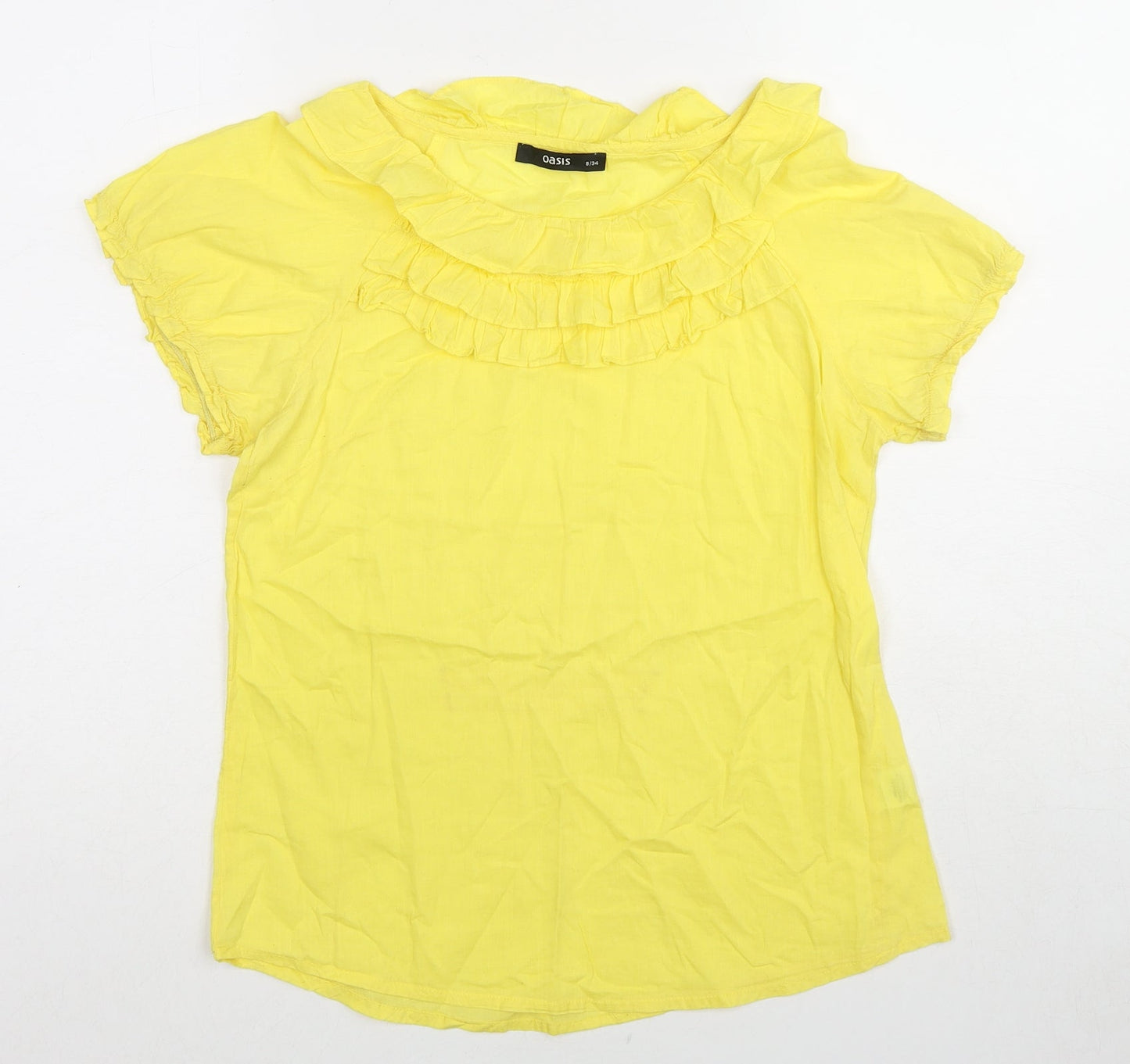 Oasis Womens Yellow Cotton Basic Blouse Size 8 Boat Neck