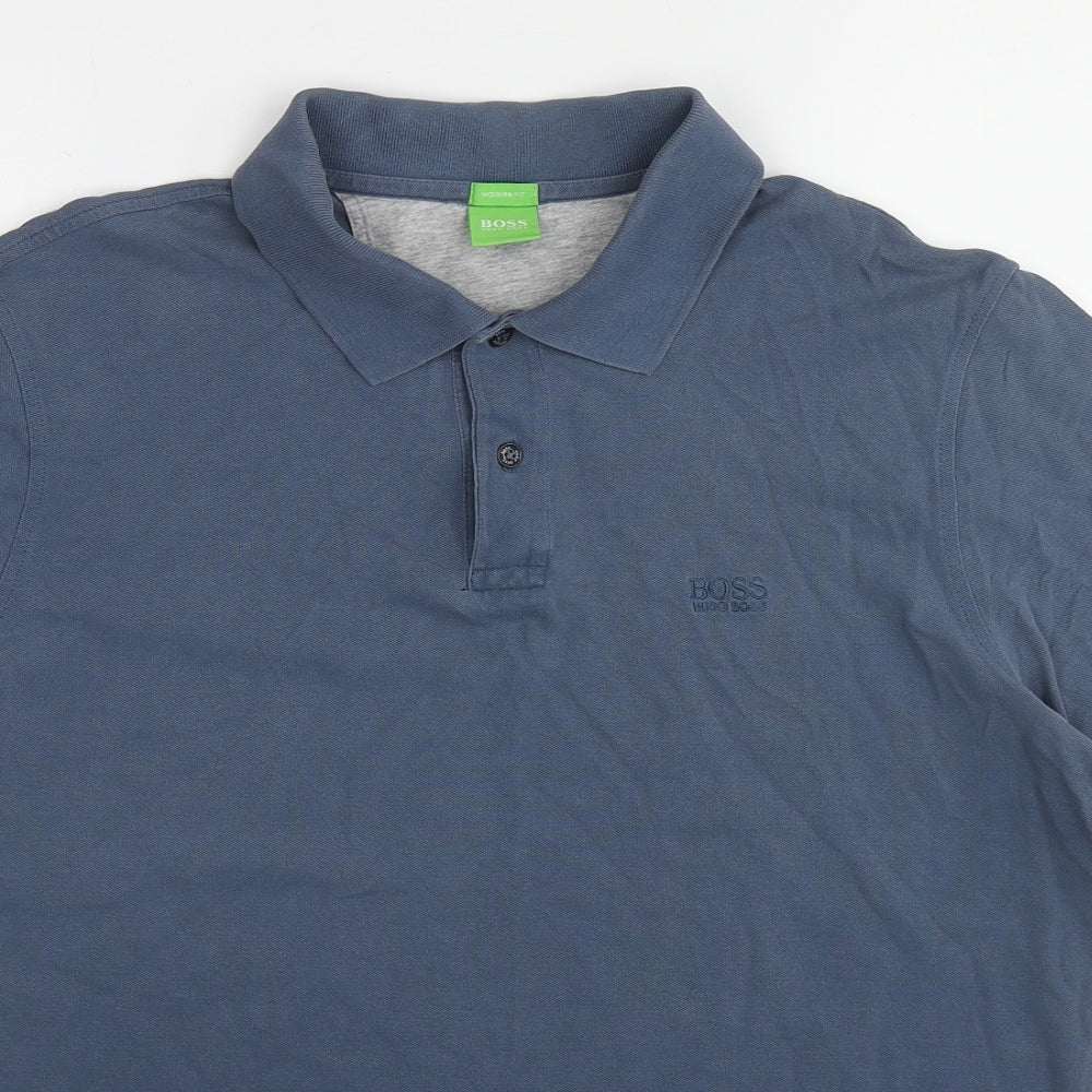 HUGO BOSS Mens Blue Cotton Polo Size XL Collared Pullover