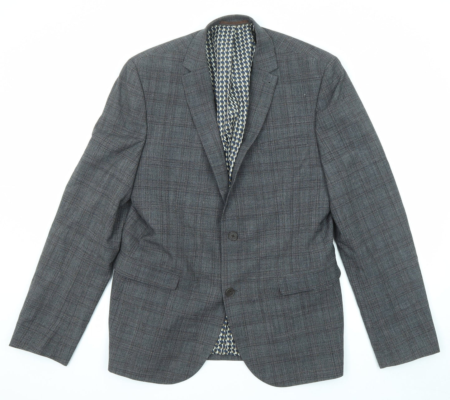 NEXT Mens Grey Plaid Wool Jacket Blazer Size 42 Regular