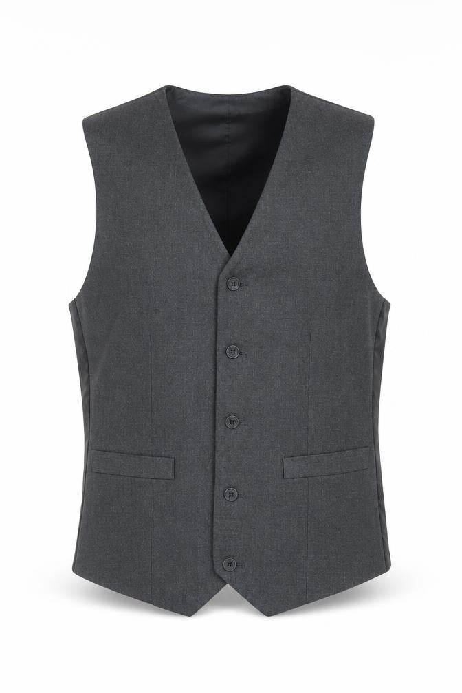 Front view of ASOS men’s grey polyester jacket suit waistcoat, size 40, regular