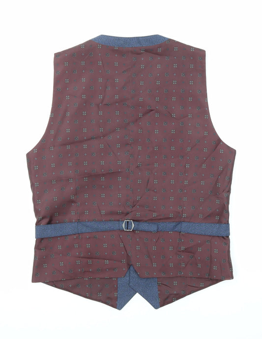 Burton Mens Blue Geometric Polyester Jacket Suit Waistcoat Size 38 Regular