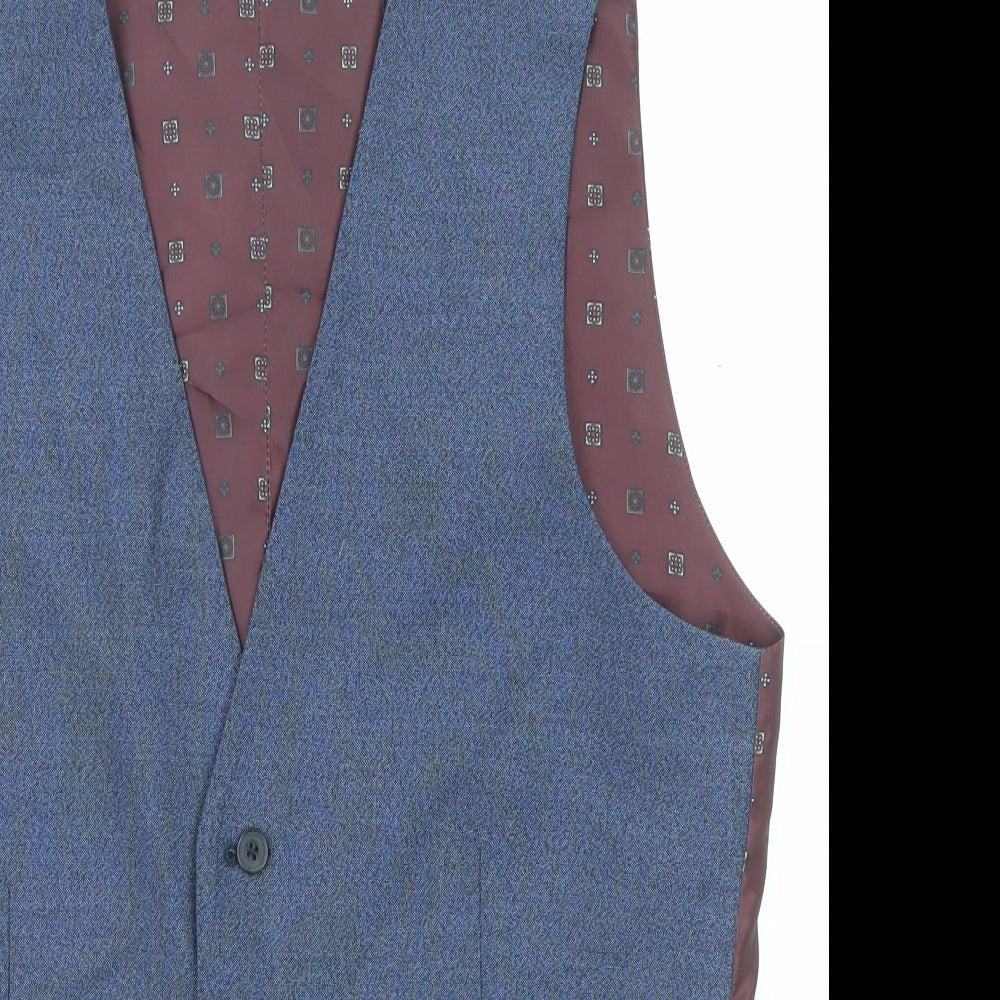 Burton Mens Blue Geometric Polyester Jacket Suit Waistcoat Size 38 Regular