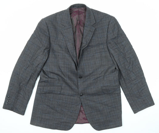 John Lewis Mens Grey Plaid Wool Jacket Suit Jacket Size 42 Regular