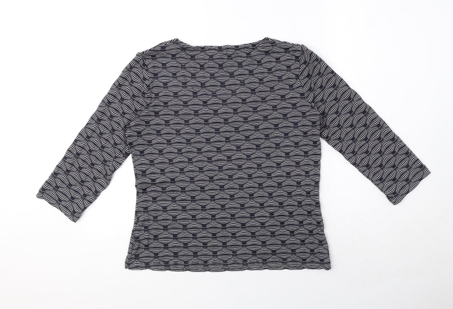 Per Una Womens Blue Geometric Polyester Basic T-Shirt Size 12 Boat Neck