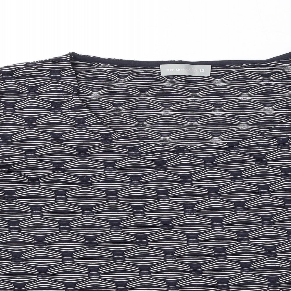 Per Una Womens Blue Geometric Polyester Basic T-Shirt Size 12 Boat Neck
