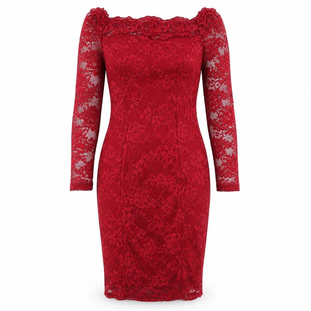 Auxo Womens Red Floral Polyester Pencil Dress Size S Boat Neck Zip