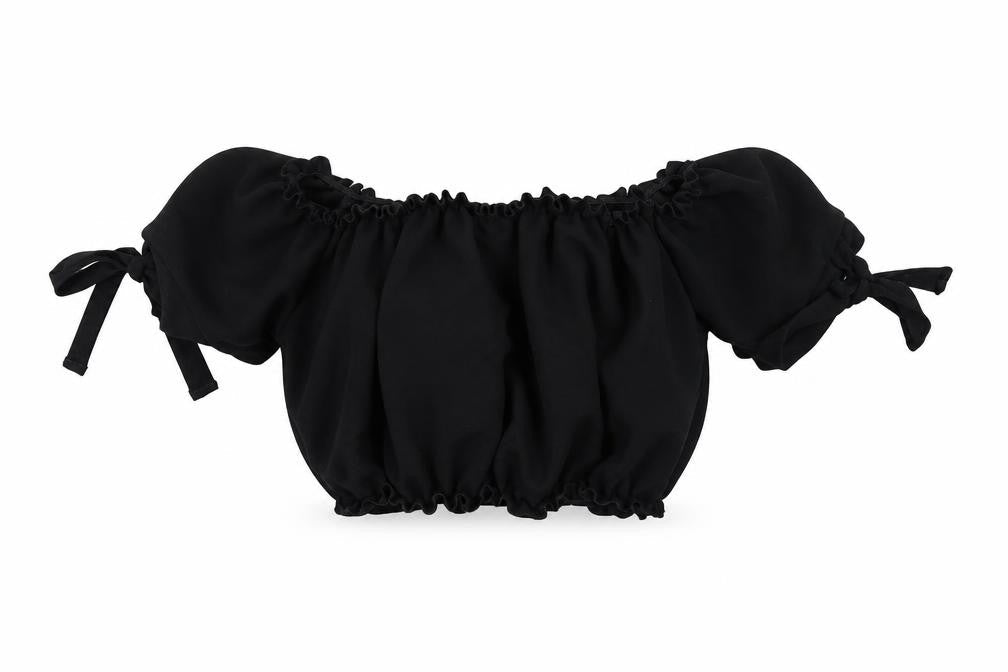 New Look Womens Black Polyester Cropped Blouse Size 6 Off the Shoulder