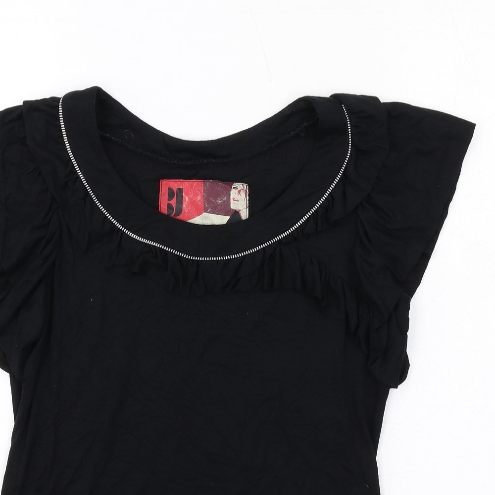 Betty Jackson Womens Black Viscose Basic T-Shirt Size 8 Round Neck