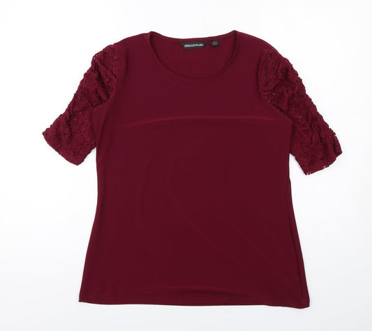 Nina Leonard Womens Red Polyester Basic Blouse Size M Round Neck