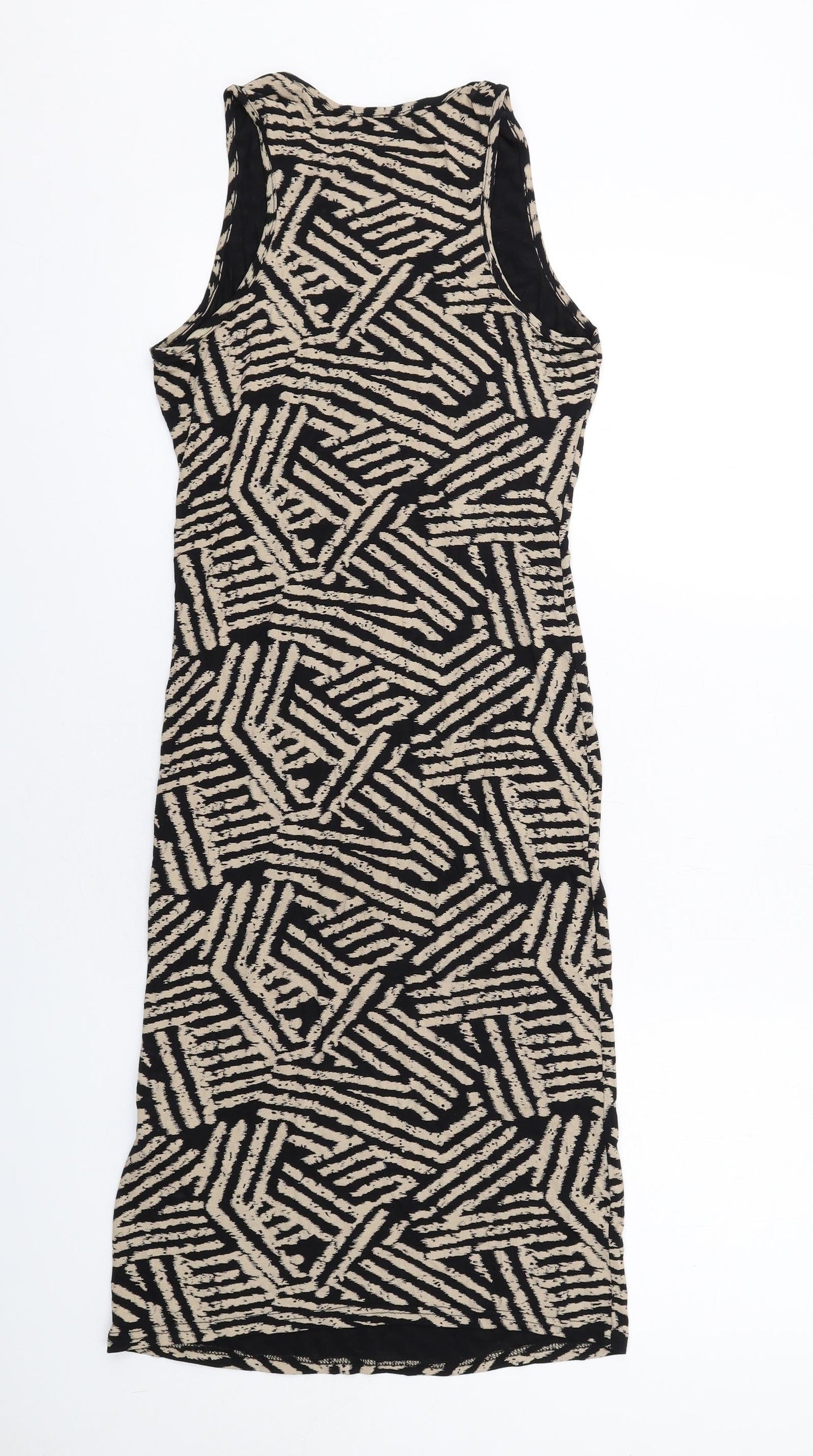 Apricot Womens Black Geometric Viscose Pencil Dress Size 12 Crew Neck Pullover