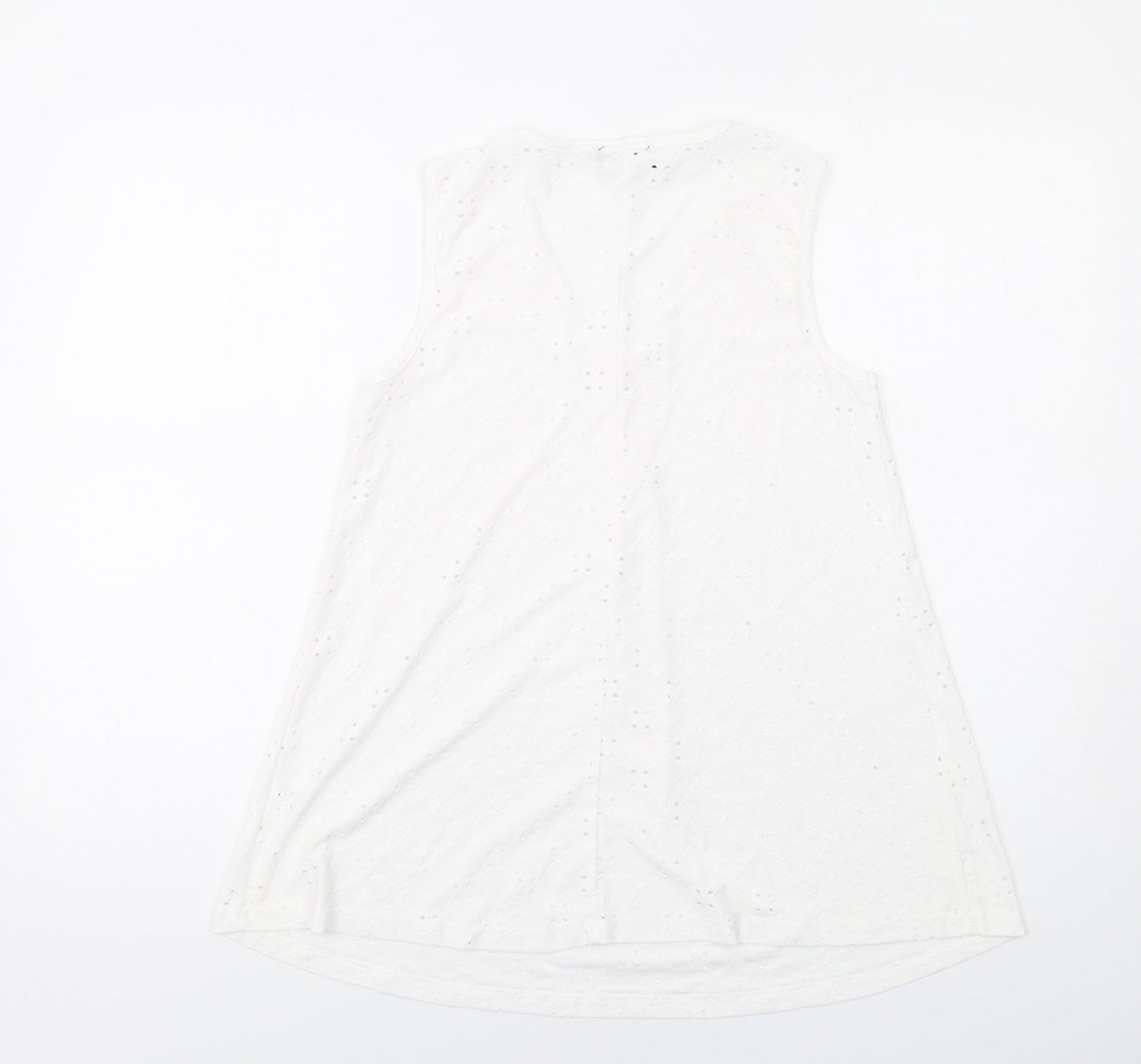 Klass Womens White Polyester Basic Tank Size S V-Neck - Broderie Anglaise Details