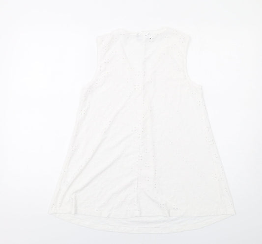 Klass Womens White Polyester Basic Tank Size S V-Neck - Broderie Anglaise Details
