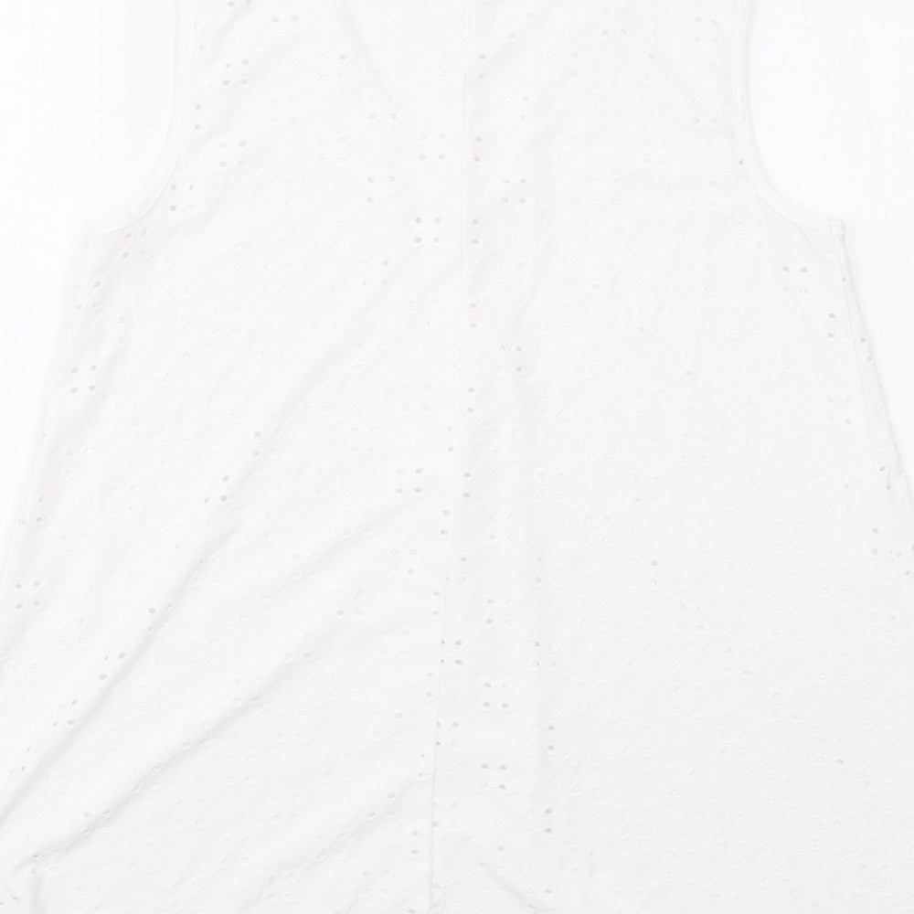 Klass Womens White Polyester Basic Tank Size S V-Neck - Broderie Anglaise Details