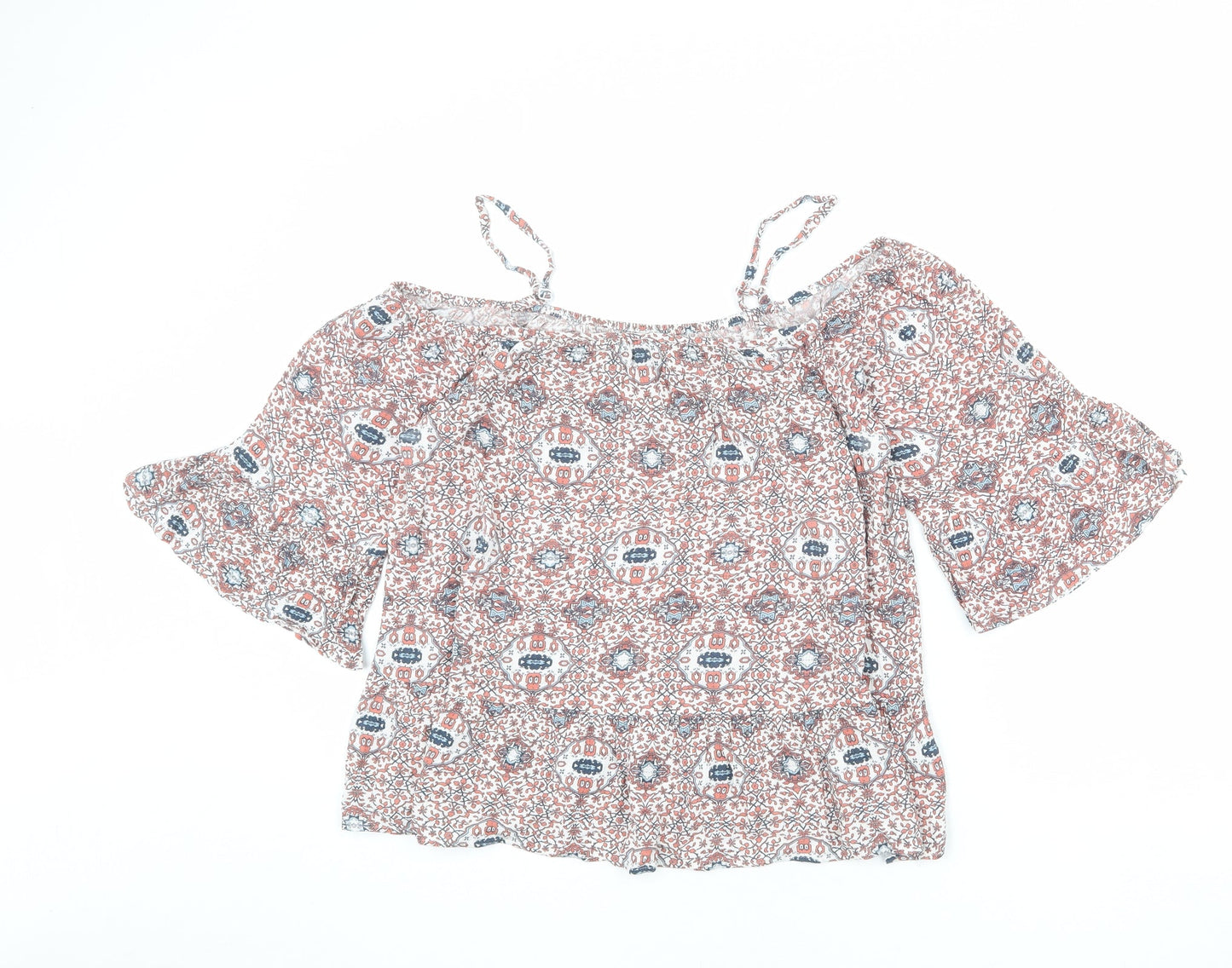 Marks and Spencer Womens Multicoloured Geometric Viscose Basic Blouse Size 12 Boat Neck