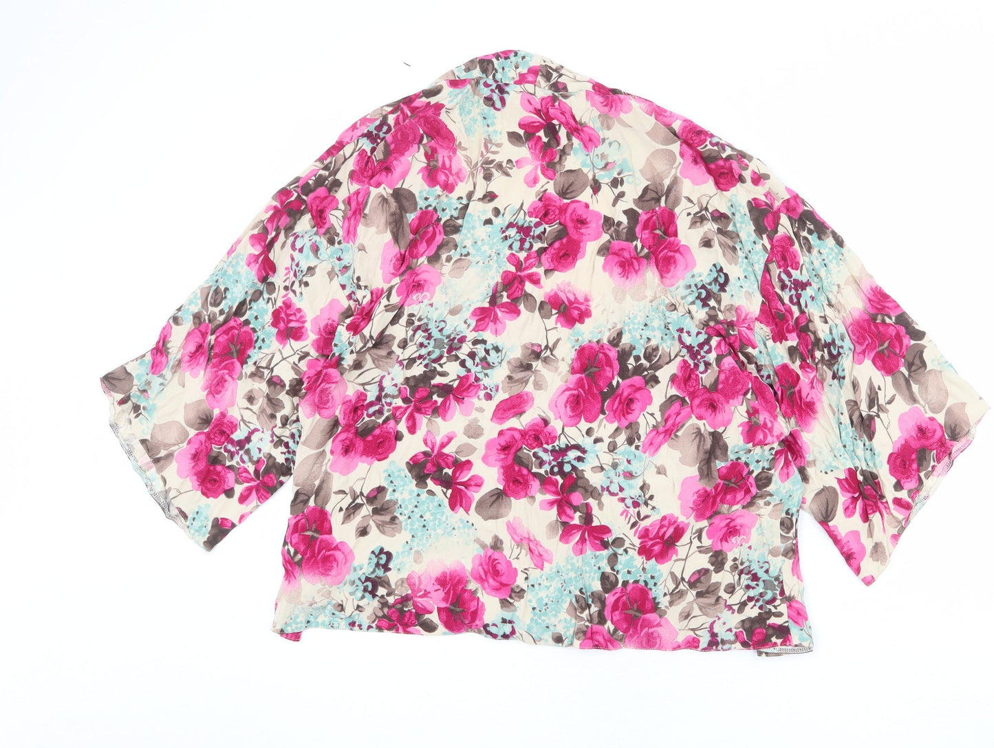 Phase Eight Womens Beige Floral Viscose Kimono Blouse Size M V-Neck