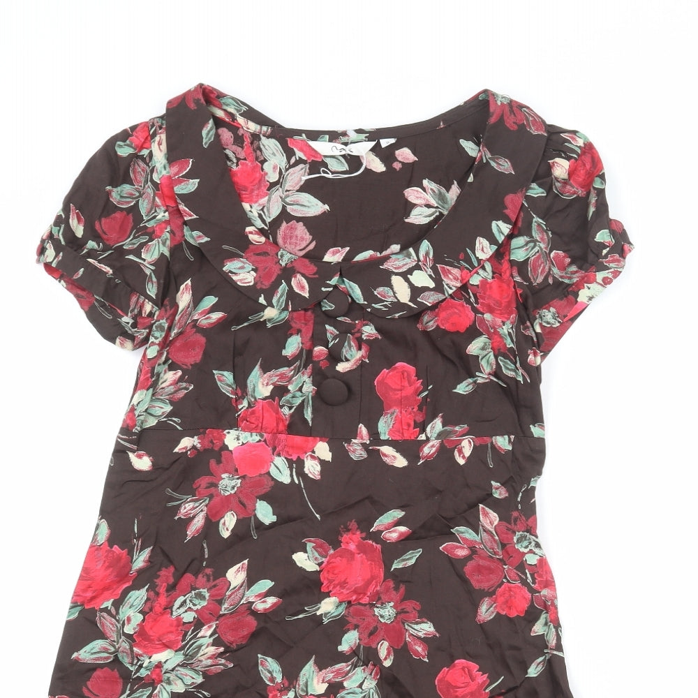 MK Womens Brown Floral Cotton A-Line Size 8 Collared Pullover