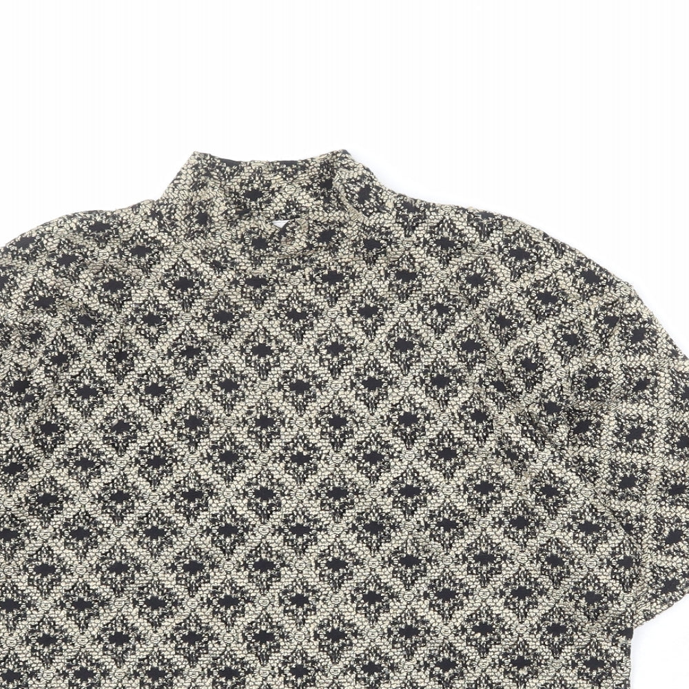 Wallis Womens Gold Geometric Viscose Basic Blouse Size 16 Mock Neck