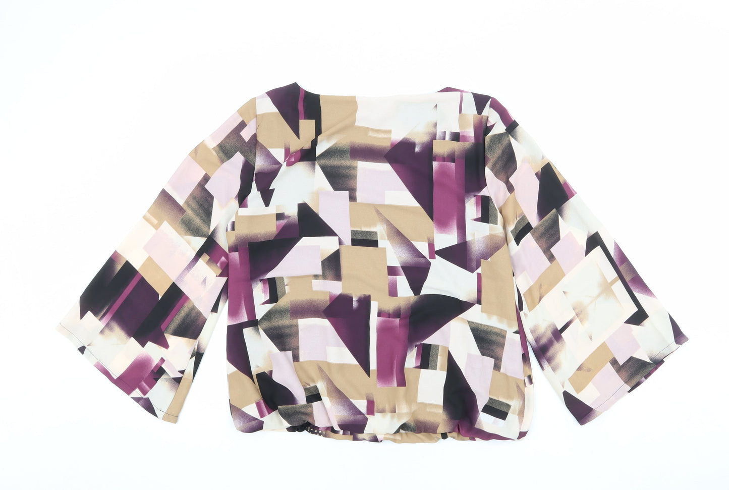 Alfani Womens Multicoloured Geometric Polyester Basic Blouse Size 6 Boat Neck - Wide Sleeve