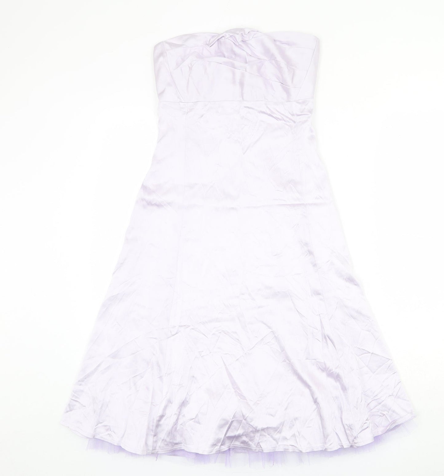 Warehouse Womens Purple Acrylic Ball Gown Size 8 Off the Shoulder Zip - Tulle underskirt
