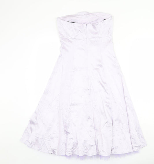 Warehouse Womens Purple Acrylic Ball Gown Size 8 Off the Shoulder Zip - Tulle underskirt