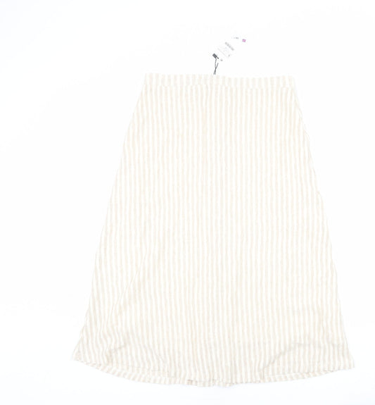 Stradivarius Womens Beige Striped Viscose A-Line Skirt Size L Button