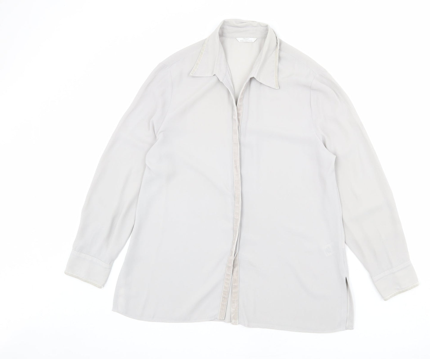 St Michael Womens Grey Polyester Basic Button-Up Size 14 Collared