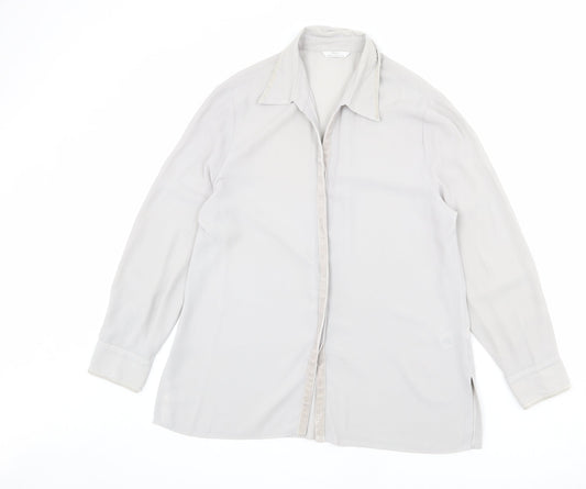 St Michael Womens Grey Polyester Basic Button-Up Size 14 Collared