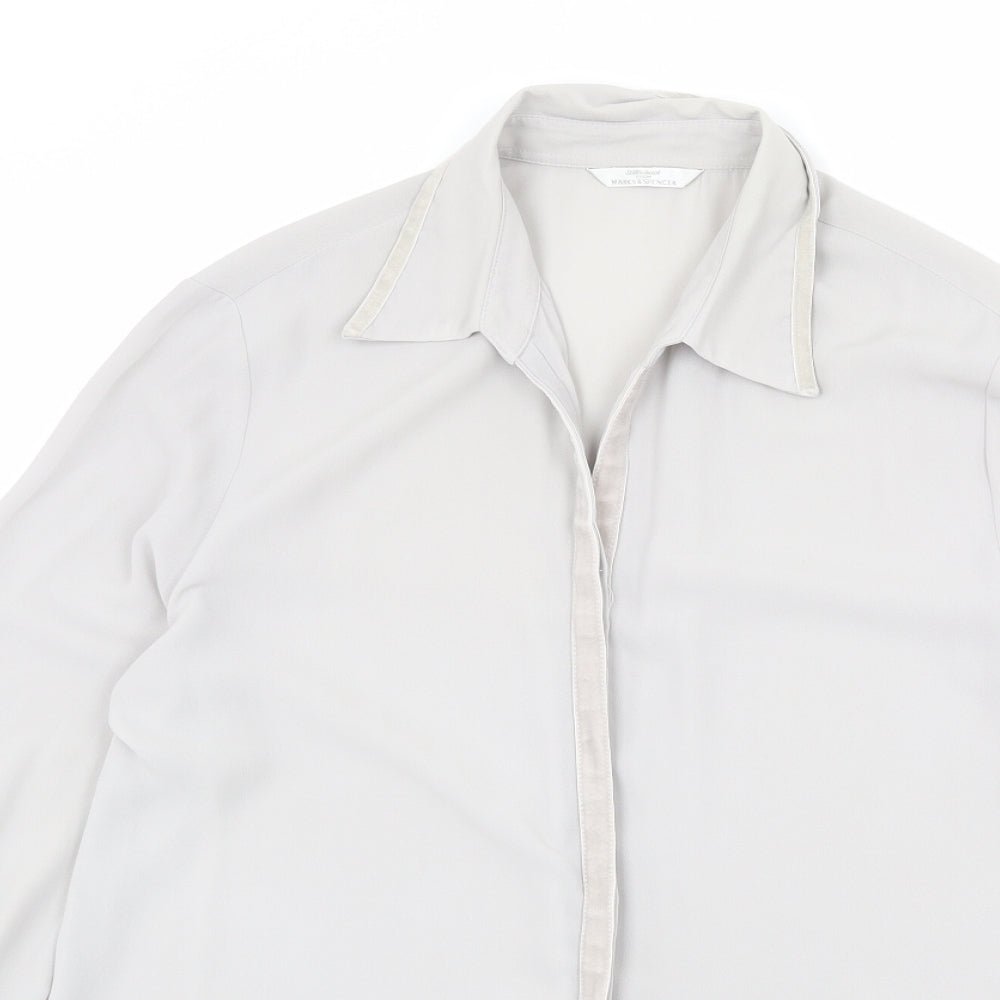 St Michael Womens Grey Polyester Basic Button-Up Size 14 Collared