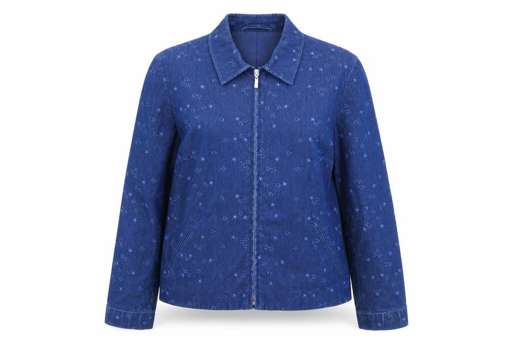 ESCADE SPORT Womens Blue Geometric Jacket Size 10 Zip - Stars Print