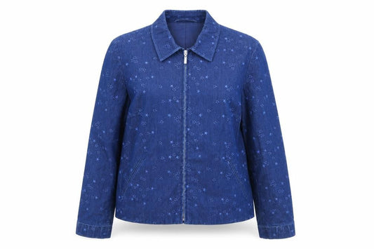 ESCADE SPORT Womens Blue Geometric Jacket Size 10 Zip - Stars Print