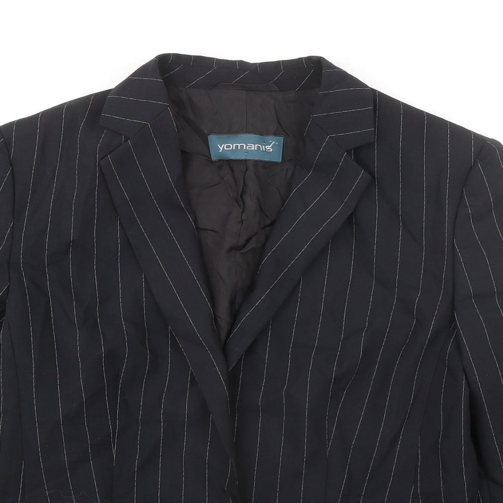 Yomanis Womens Black Striped Jacket Blazer Size 12 Button