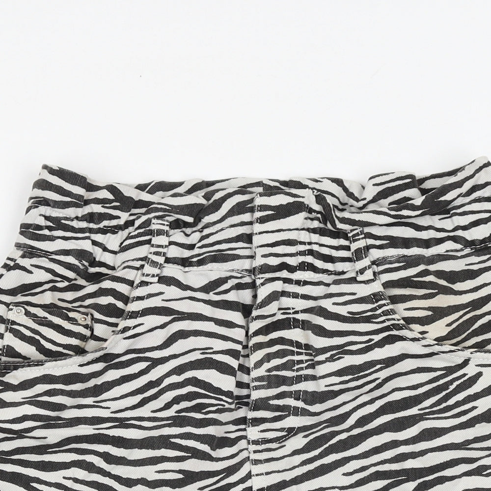 Zara Womens White Animal Print Cotton A-Line Skirt Size S Zip - Zebra pattern